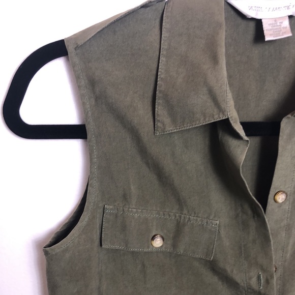 100% silk Vintage Top/Vest Forest Green - Picture 4 of 6